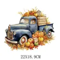 Autocollant transfert thermique camion vintage et citrouilles Action de Grâce, 22x18.9cm - Pick-up Bleu Rétro (DS1106)