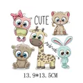 Set of cute animal cartoon heat transfer stickers for kids clothing DIY decoration 13.5cm - Five Cute Animals Collection (AT0315)