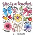 She is a teacher theme heat transfer sticker with floral and bow designs for clothing DIY - Teacher Inspirational Quote (DS1933) / 21.8x22cm