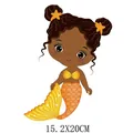 Cute African American mermaid iron-on heat transfer vinyl patch for DIY kids clothing - Black Little Mermaid Style (DH1400)