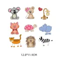 Collection of 9 cartoon animal iron-on patches for kids' clothing, 12.8x11.9cm size. - Nine Different Cartoon Animals (AT063)