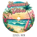 Tropical Summer Vibes surfboard beach heat transfer decal for apparel, 22x21.9cm size - Summer Vibes Beach Round Style (DS0194)