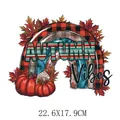 Autumn Vibes Thanksgiving pumpkin heat transfer sticker for clothing, 22.6x17.9cm - Autumn Vibes Coffee Rainbow (DH2007)