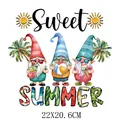Summer beach gnomes heat transfer patch sticker for DIY clothing decoration, 22x20.6cm - Sweet Summer Gnomes (DS1208)