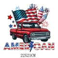 USA Unabhängigkeitstag Bügelbild mit Vintage-Truck und Flagge Design, Größe 22x21cm - American Retro-LKW (DS0384)