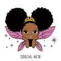 African American girl fairy DIY heat transfer patch for clothing, size 20x16.6cm - Crown Fairy Girl Style (DH1401)