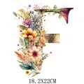 Elegant floral letter F watercolor heat transfer sticker for DIY clothing bags, 18.2x22cm - Letter F Style (DS0111)