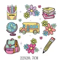 Cute back-to-school heat transfer sticker set with school bus and pencil icons, 22x20.7cm - Science Book Macaron Style (DS0531)