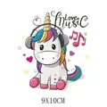 Autocollant licorne thermocollant mignon pour vêtements d'enfants, transfert de 9x10cm - Licorne avec Écouteurs (AT1521)