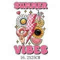 Summer Vibes iron-on heat transfer decal with colorful cartoon graphics for clothing - Summer Vibes Checkerboard Lightning Style (DS0195)