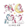 Adorable pink and blue cartoon unicorn heat transfer patches for children's DIY clothing - Cartoon Unicorn Theme (AT0323)