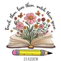 Teacher appreciation floral book heat transfer decal with inspirational quote, 21x22cm size - Books Floral Butterfly (DS534) / 21x22cm