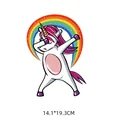 Dabbing unicorn cartoon heat transfer patch with rainbow background size 14x19cm - Rainbow Unicorn Style (DH089)
