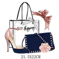 Modisches Bügelbild mit High Heel und Handtasche für Kleidung und Textilien Design - Marineblaue Bogentasche (DS089) / 21.5x22cm