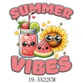 Summer Vibes heat transfer decal with cute fruit and sunflower characters, 19.5x22cm - Summer Vibes Cold Drink Sunflower Style (DS0196)