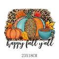 Autumn themed leopard pumpkin heat transfer sticker for clothing DIY decoration 23x18cm - Leopard Pumpkin Blue Coffee (DH2013)