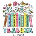 Teacher's Day heat transfer sticker featuring colorful flower-growing books design - Education Values Books Style (DS0535)