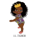 Heat transfer patch featuring a cartoon Black girl with a crown and floral outfit - Crown Purple Romper Girl Style (DH1403)