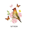 Watercolor bird and pink rose butterfly heat transfer iron-on patch for clothing DIY - 16x19cm