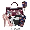 Fashion heat transfer decal featuring high heels and handbag design for clothing decoration - 21.2x22cm