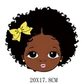 Cute African girl DIY heat transfer iron-on sticker for kids clothing, size 20x17.8cm - Yellow Bow Afro Girl Style (DH1404)