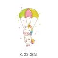 Autocollant transfert thermique licorne mignonne pour vêtements enfants, 8,2x12cm - Licorne Parachute (AT1524)