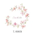 Autocollant de transfert thermique couronne fleurie aquarelle Save the Date 7,8x8cm - 7.8x8cm