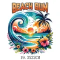 Tropischer Beach Bum Surfen Heat Transfer Aufkleber für Bekleidungsdeko 19,3x22cm - Beach Bum Welle Sonnenuntergang Stil (DS0198)