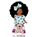 Cute cartoon Black girl and teddy bear heat transfer patch for DIY clothing 11.8x20cm - Bow Girl with Pink Bear Style (DH1405)