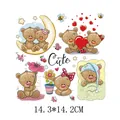 Cartoon bear heat transfer patches for kids clothing, set of 5 cute designs 14.3x14.2cm. - Cartoon Bear Theme (AT0311)