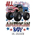 Patriotic monster truck DTF heat transfer sticker for Independence Day clothing, 18.2x23cm - All American Boy Monster Truck Style (DS0546)