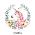 Autocollant de transfert thermique licorne aquarelle fleurs pour enfants 10x10cm - Licorne Fleurie Aquarelle (AT1525)