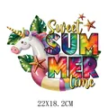 Colorful tie-dye unicorn summer theme heat transfer decal for DIY clothing, 22x18.2cm - Tie-Dye Unicorn Float (DS1219)