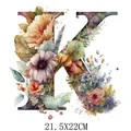 Floral watercolor letter K heat transfer patch for clothing, size 21.5x22cm. - Letter K Style (DS0116)