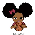 Cartoon African American girl basketball heat transfer decal for DIY clothing 20x18.8cm - Girl Holding Basketball Style (DH1407)