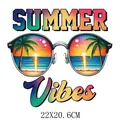 Farbenfrohes Summer Vibes Sonnenbrille Bügelbild für Kleidung Strand-Sonnenuntergang 22x20cm - Summer Vibes Sonnenbrille Meeresblick Stil (DS0200)