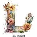 Premium artistic watercolor floral letter L heat transfer sticker for clothing 20.7x22cm - Letter L Style (DS0117)