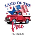 Independence Day patriotic red truck and US flag heat transfer sticker 19.4x22cm - Land of the Free Pickup Truck Style (DS0548)