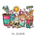 Vibrant summer theme skull surfing and cocktail heat transfer decal patch 24.3x18cm for DIY - Skull Surfing Style (DH2193) / 24.3x18cm