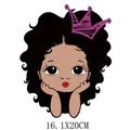Cute Afro girl with crown cartoon heat transfer sticker for DIY clothing 16.1x20cm - Purple Crown Red Lips Girl Style (DH1409)
