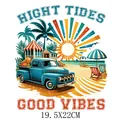 Retro-Strand-Truck-Hitzetransfer-Aufkleber, 19,5x22cm Surf-Thema DIY Aufbügler - High Tides Retro Pickup LKW Stil (DS0201)
