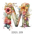 Watercolor floral letter M heat transfer sticker for clothing patches, size 22x21.2cm. - Letter M Style (DS0118)