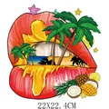 Vibrant summer tropical lip design heat transfer patch for clothes size 22x22.4cm - Red Lips Beach Style (DH2187) / 22x22.4cm