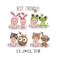 Cartoon baby and animal heat transfer patch for kids clothing DIY, size 13.2x12.7cm. - Best Friends Baby & Animals (AT0317)