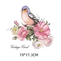 Vintage bird and rose iron-on heat transfer patch for clothing DIY, 19x17.3cm - 19x17.3cm