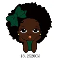 Cute African girl cartoon heat transfer patch for DIY children's clothing, 18.2x20cm - Green Bow Afro Girl Style (DH1410)