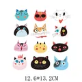 Sheet of 12 adorable cartoon cat head heat transfer decals for DIY kids' apparel décor - 12 Cat Avatars Collection (AT0764)