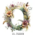 Floral alphabet letter Q heat transfer sticker for clothing and bags, 21.7x22cm - Letter Q Style (DS0120)