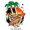 Skeleton hand summer vibes heat transfer sticker with palm trees and sunset beach design - Skeleton Gesture Style (DH2190)