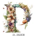 Floral Letter P watercolor heat transfer vinyl iron-on patch for clothing decoration - Letter P Style (DS0121)